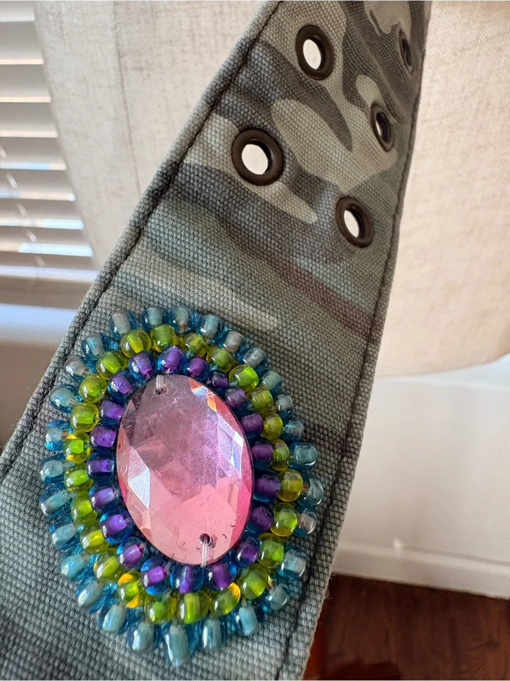 VTG Y2K Camo Beaded Gems Studded Adjustable Buckle Belt Women’s One Size Boho